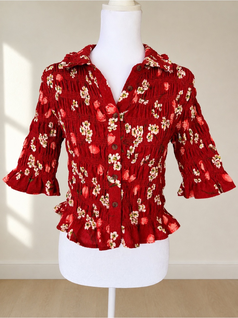 Maeve Smocked Button-Front Floral Top - Picture 4 of 9